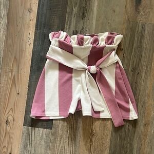 LASULA Striped Pink and White Paperbag Shorts Size: US 4